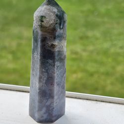 🌿 MOSS AGATE BLUE QUARTZ TOWER – 3.5" TALL, 105g – LOCAL PICKUP IN CLEVELAND ONLY! 🌿