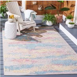 Cabana Aqua/Pink 4 ft. x 6 ft. Abstract Distressed Indoor/Outdoor Area Rug