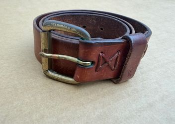 Vintage Polo Ralph Lauren Brown Leather Belt X-Stitch Brass Buckle 42”