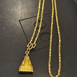 Real 24k Gold Baht Link W/ 24k Pendant 