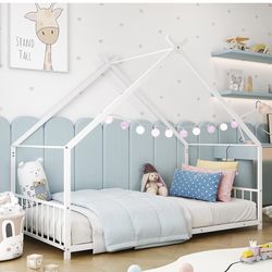 Kids white bed with canopy