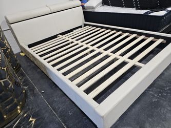 Cream Leather Platform Frame Queen