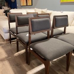 Brand New Set Of 6 Mid Century Barrett Walnut Dining Chairs