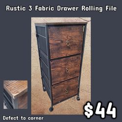 NEW Rustic 3 Fabric Drawer Rolling File: Njft 