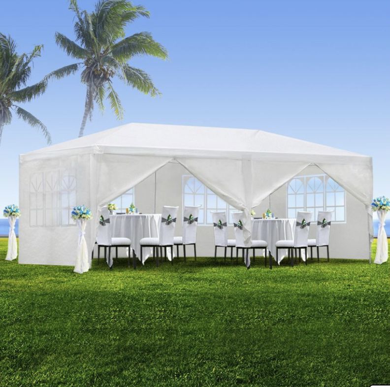 10'x20' Outdoor Canopy Party Wedding Tent White Gazebo Pavilion with 6 Side Walls