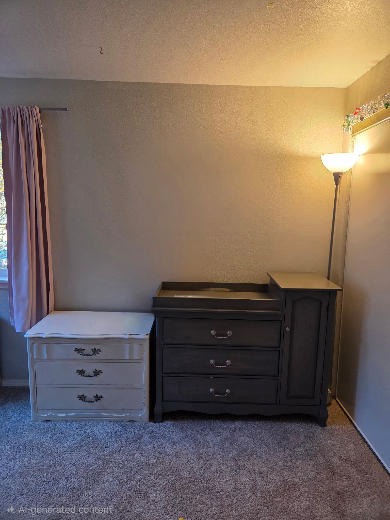 Gray Changing Table and White Dresser