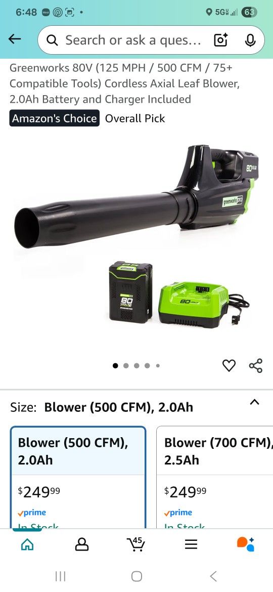 Greenworks Leaf Blower 80v With Battery And Charger