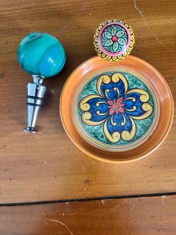Authentic Italian Murano Glass and Ceramic wine Corks with Coaster