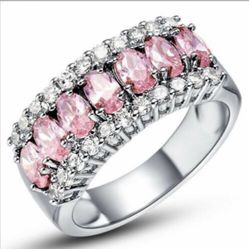 ❤️ Pink Created White Sapphire 925 Stamped Eternity Ring Size 6/7/8/9/ 10 *See My Other 600 Items*