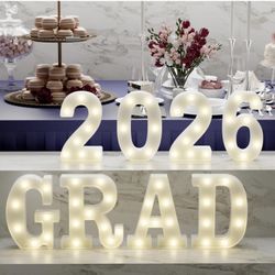 Graduation Decorations 2026-8 LED Long Marquee Light Up Letters 'Grad 2026' - Graduation Party Decor for Kindergarten Preschool High School College Gr