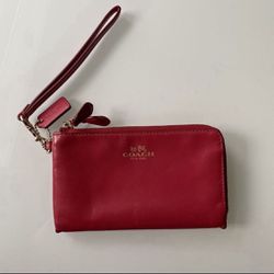 Coach Double Zip Wristlet Red Leather Women Wallet
