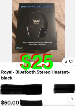 Royal- Bluetooth Stereo Heatset-black. Condition is New never used. Black, you sync with your phone, easy instructions. Comes with charger also. Can a