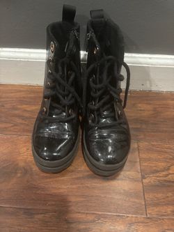 Black Patent Leather Lace-Up Combat Boots