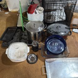 Lots Of Kitchen, Ware Bowls, Pots, And Pans, And Baking Ware
