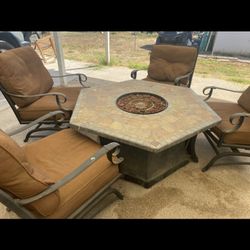 FIRE PIT PATIO SET WITH 4 CHAIRS
