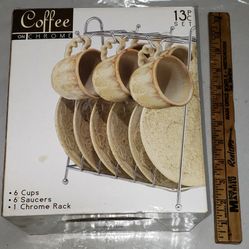 NEW IN BOX expresso cups - coffee on chrome 13 piece set