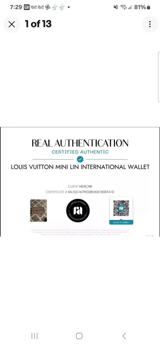 Louis Vuitton Monogram Mini Lin Wallet CA0064 Date Stamp