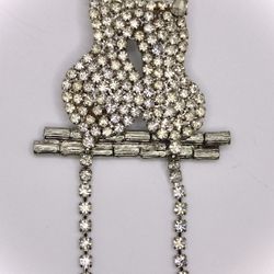 Vintage Rhinestone Cat Brooch with Dangling Tails *Excellent Condition, L@@K!*
