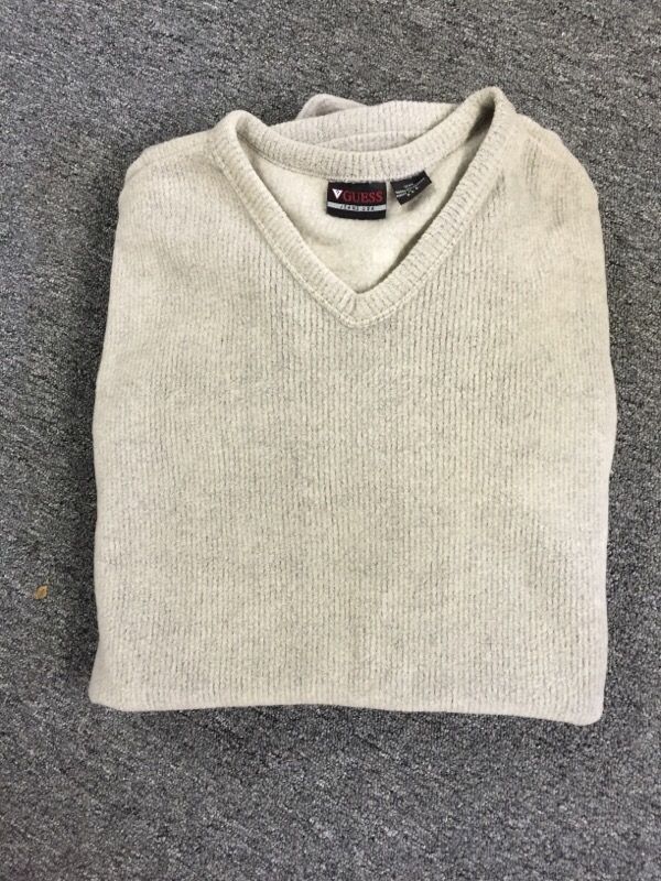 Mens XXL soft fleece guess jeans vneck sweater stone color