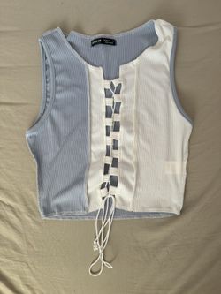 SHEIN Blue And White Crop Tank Top Size XS