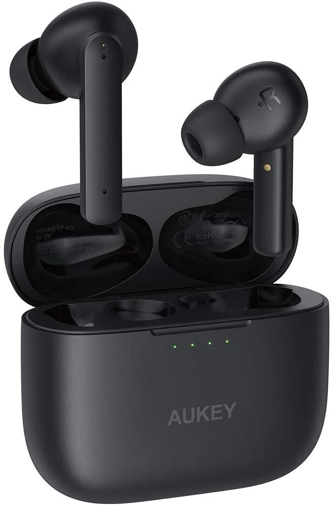 AUKEY True Wireless Earbuds Active Noise Cancelling Bluetooth 5, with 4 Built-in Mics for Clear Calls, USB-C Quick Charge, 35-Hour Playtime, IPX5 Wate
