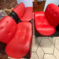 Red and Black Leather Sofa Set