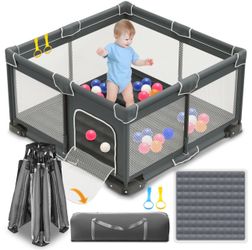 ICAREWAY Foldable Baby Playpen 50” x 50” – Portable Play Yard – New