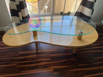 Mid century modern glass top kidney shaped coffee table and end tables.