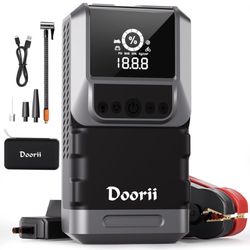 5-in-1 Jump Starter with Air Compressor+Solar backup power bank+LED light+power bank. 4000A Peak 12V Battery Jump Starter with 150PSI Digital Tire Inf