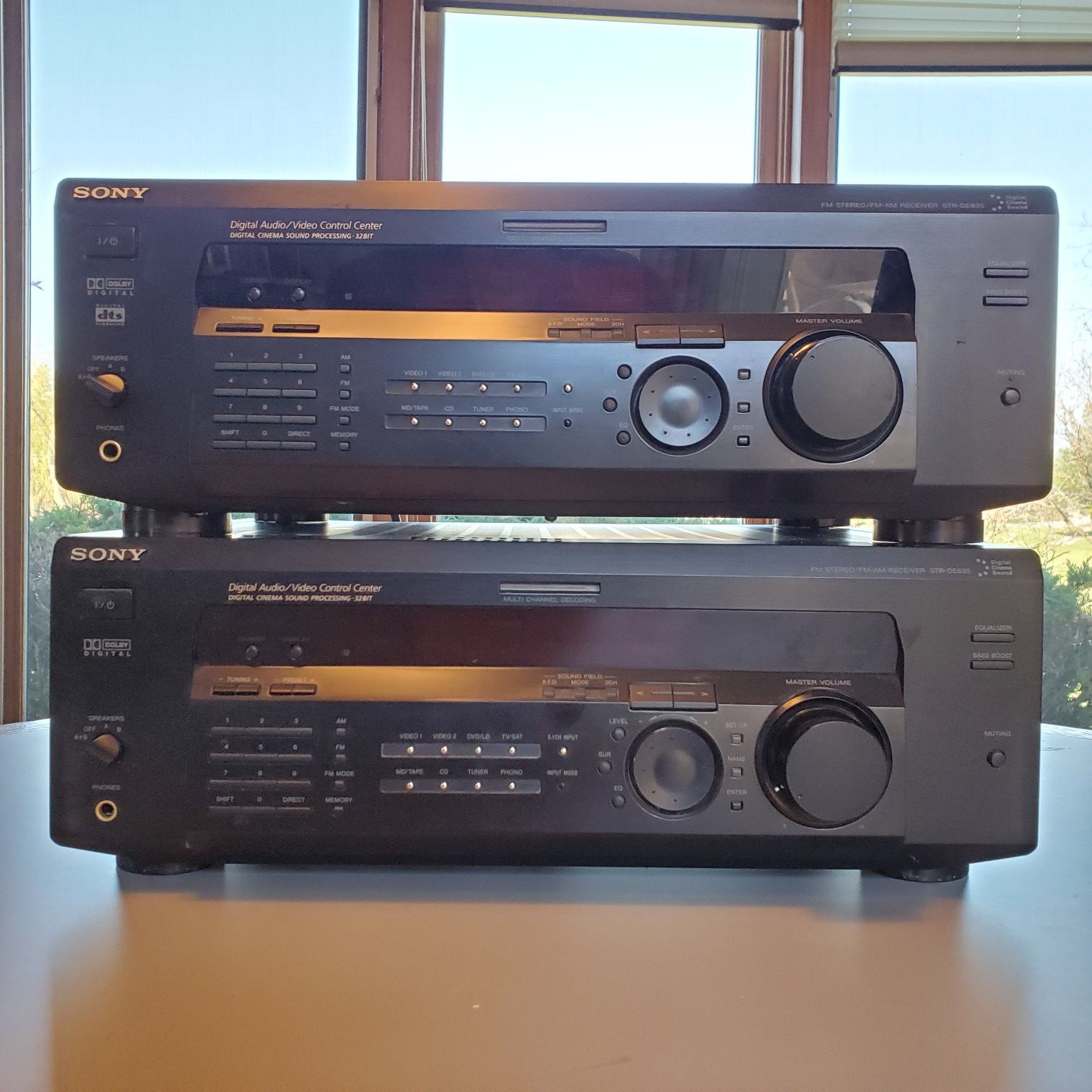 Two Sony AM FM Stereo Receivers Digital Cinema Sound Models STR-DE835 & STR-DE635