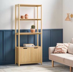 72.25" Scandi Bookcase with Three Shelves And Cabinet Storage Natural - Room Essentials