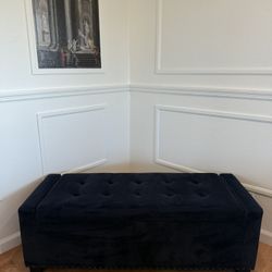 Navy Tufted Storage Bench 