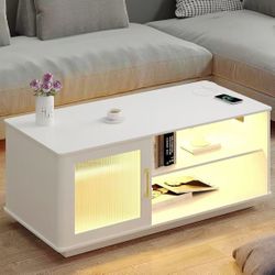 LED Coffee Tables for Living Room, White