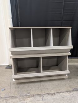 Grey Painted Wooden Cubby Bookcase