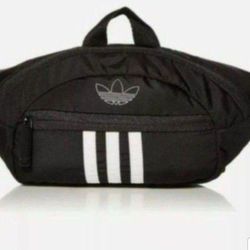 ADIDAS ORIGINALS NATIONAL 3-STRIPES UNISEX WAIST PACK FANNY PACK SHOULDER WAIST ADJUSTABLE FIT SNAP CLIP DARK BLACK BRAND NEW WITH TAGS .