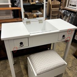2-in-1 computer desk and dressing table with dressing stool