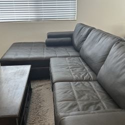 Dark Brown Black Faux Leather Sectional Couch