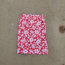 Y2K 2000's Red Skirt With White Hibiscus Floral Pattern