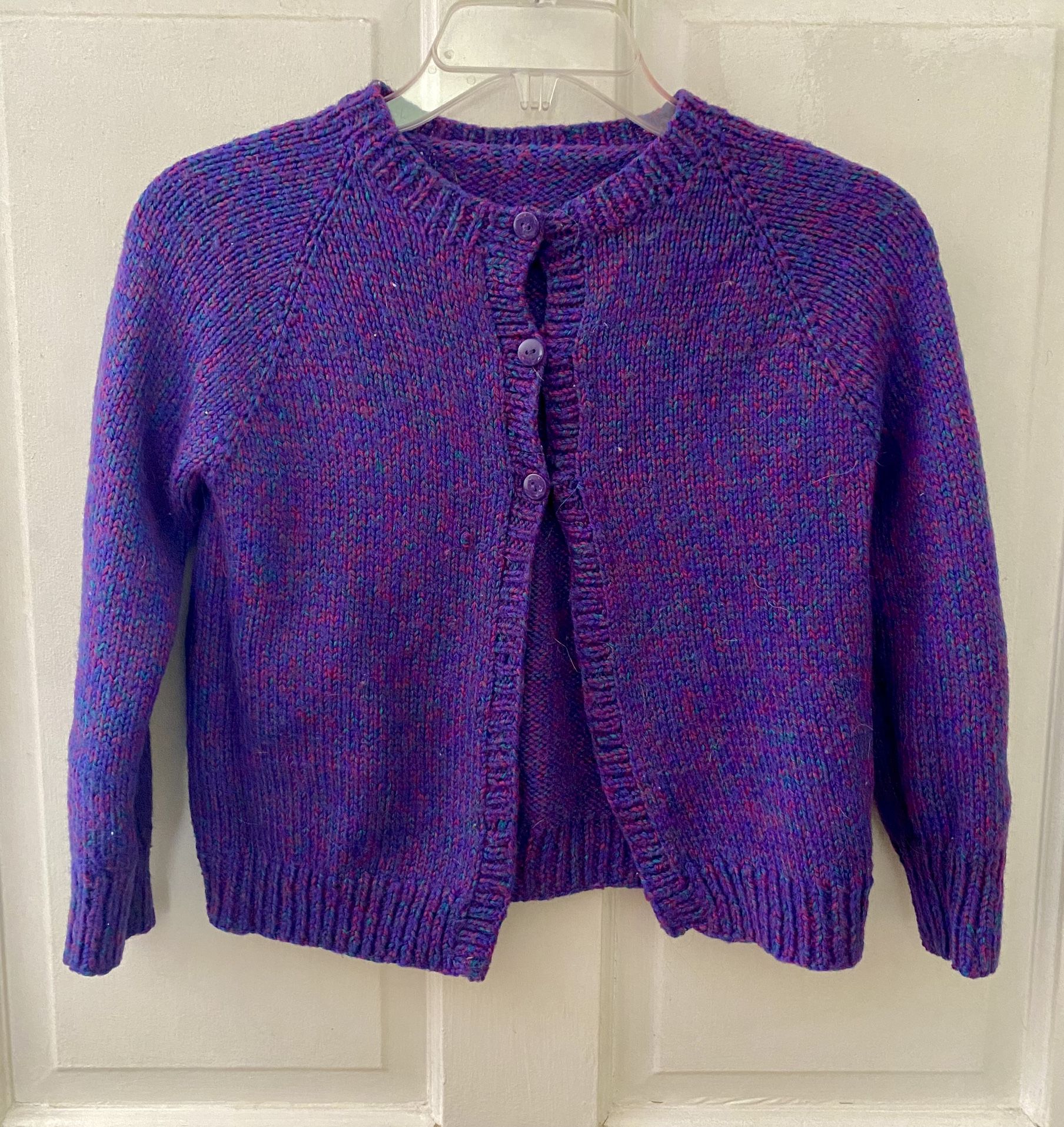 Handmade Vintage Kids Cardigan Sweater Girl's 6-7 Purple Multi Knit