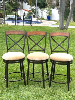 Set of 3 Swivel Bar Stools with Wood Back