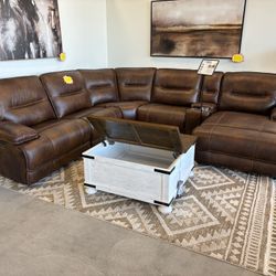 Marbled Brown Genuine Leather Reclining Sectional
