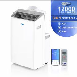 Nex 10,000 (DOE) BTU Inverter Portable Air Conditioner Cools 500 sq. ft. with Dehumidifier, and Wifi Enabled in White