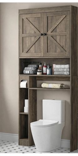Over-the-Toilet Barn Door Storage Cabinet