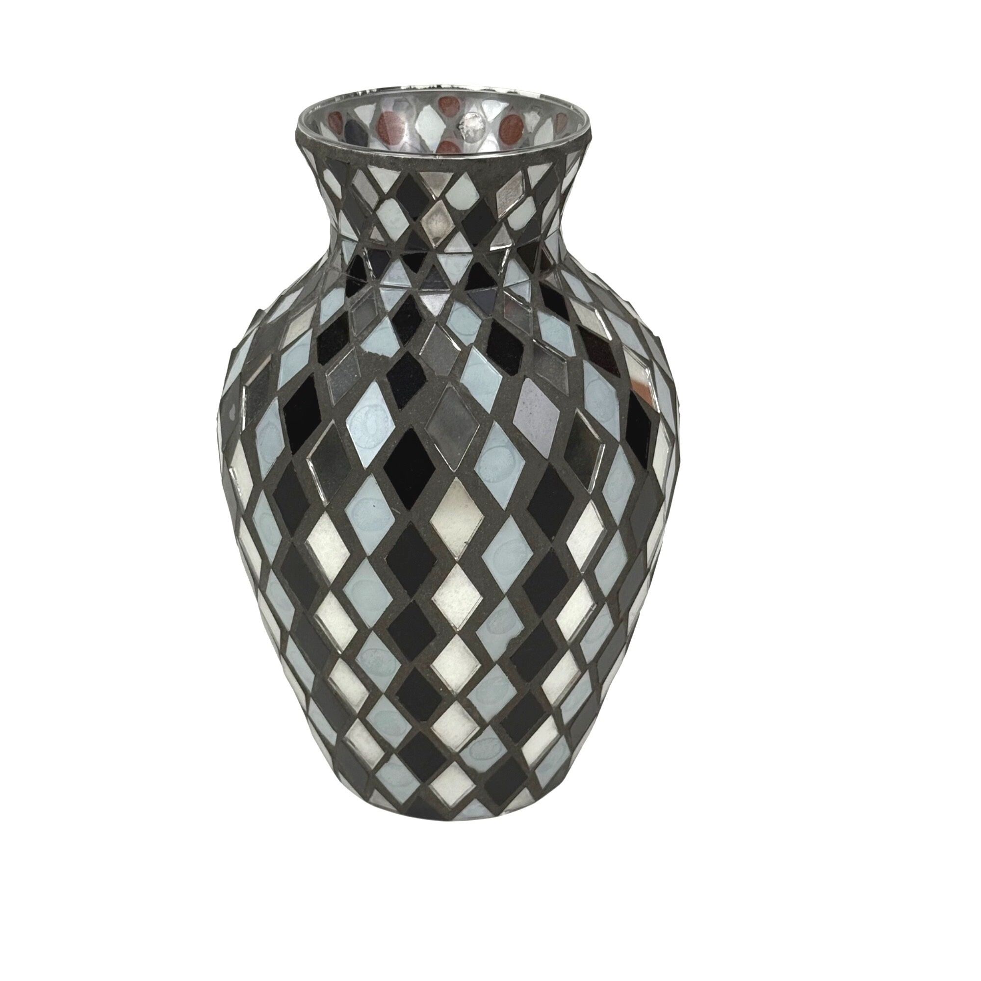 Mosaic Diamond Pattern Gray/Black Glass Vase