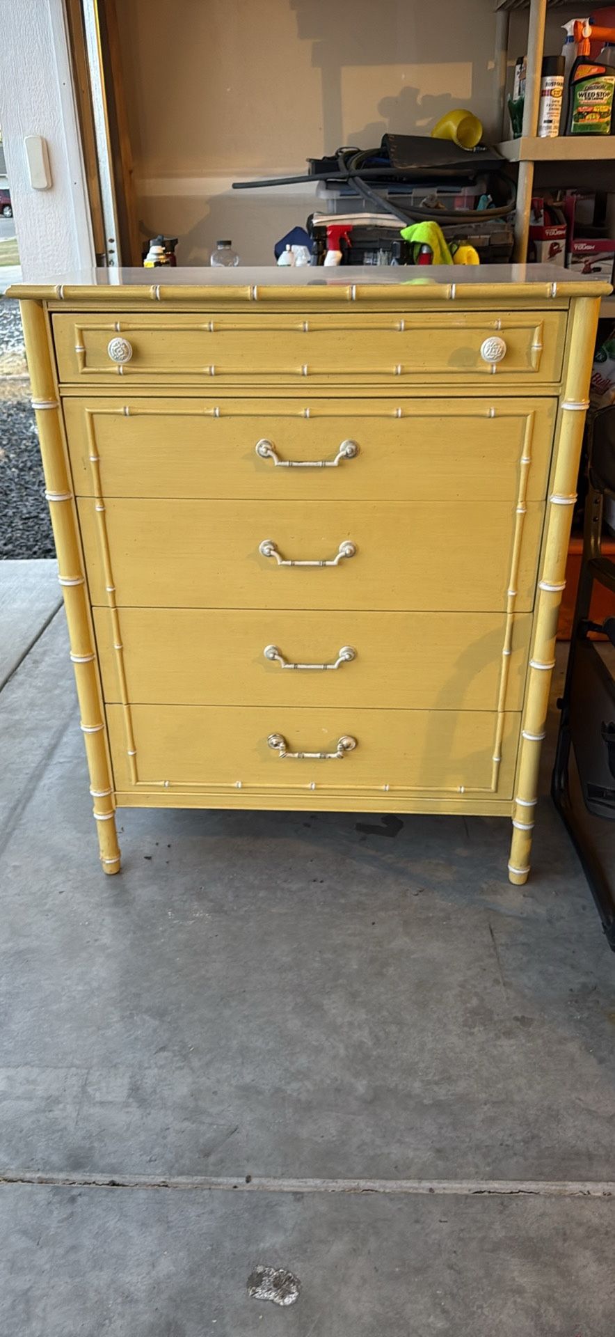 Vintage Thomasville Faux Bamboo Tallboy 5 Drawer Dresser