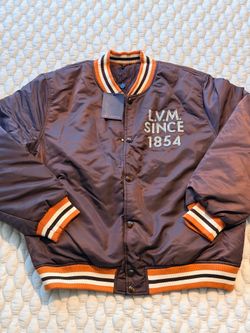 Louis Vuitton Brown Varsity Jacket XL Men's Striped Ribbing Embroidered Logo