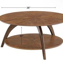 Martin Svensson Home LAX Retro Mid-Century Modern Round Wood Coffee Table with Lower Shelf