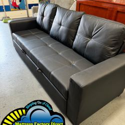 Black Faux Leather Sofa Bed Cama 