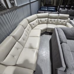 White/Cream Malibu Leather Power Reclining Sectional *DELIVERY AVAILABLE*