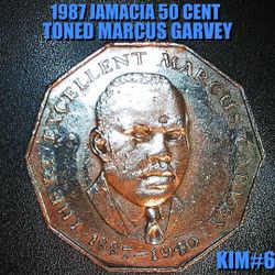 1987 JAMACIA MARCUS GARVEY LARGE TONED 50 CENT AS SHOWN !